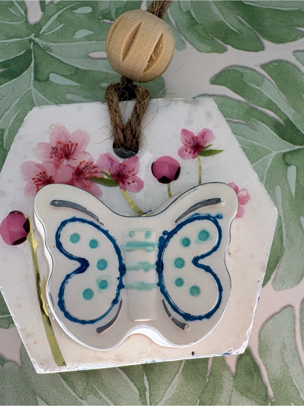 Butterfly Aroma Stone in Pink & Teal
